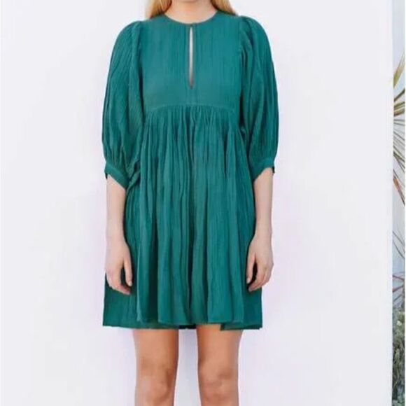 Anthropologie Sundry Teal Balloon Sleeve Tunic Dress | Size :L - Picture 1 of 10